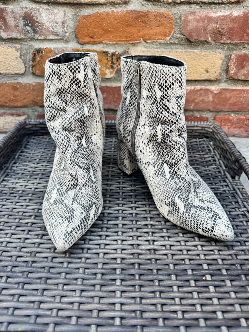 Marc Fisher Snakeskin Print Pointed Toe Block Heel Booties 7M